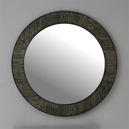 Infurniture 35 in. Rustic Solid Fir Mirror In Grey-Round WK1812-G
